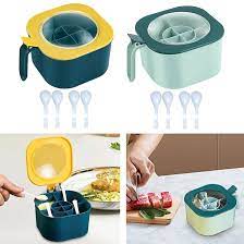 4-Section Spice Storage Box with Lids & Serving Spoons | Kitchen Organiser Containers